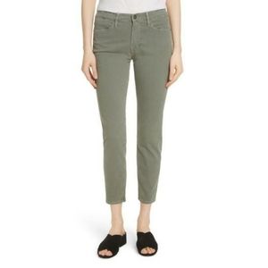 Frame Denim High Rise Jeans in Olive Green